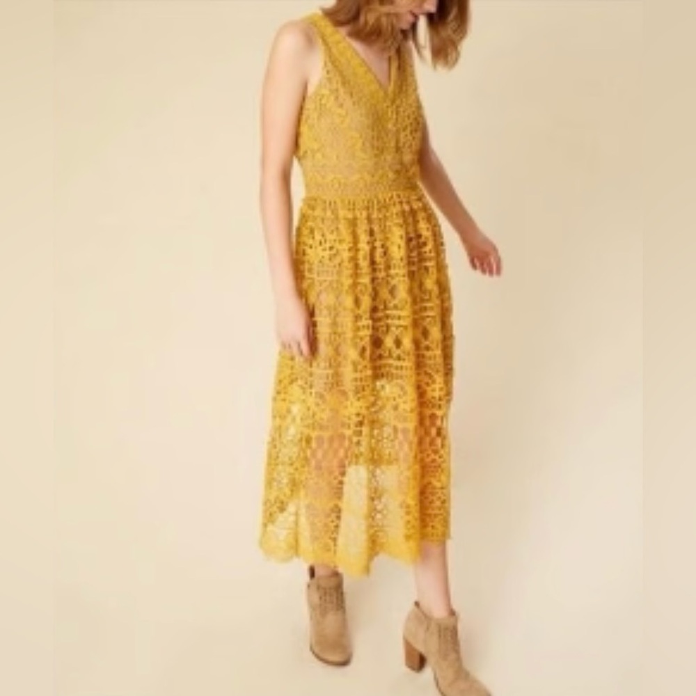 NWOT Altar’d State Womens mustard yellow crochet dress